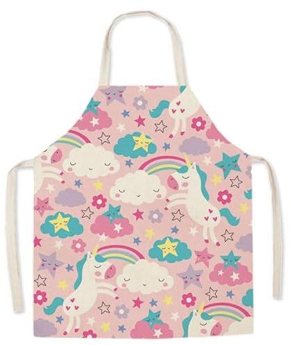 Dusenly Damen Schürze Einhorn Schürze Wasserdicht Küchenschürzen Baumwolle und Leinen Schürzen für Frauen Chef Küche, Kochen, Grillen und Backen