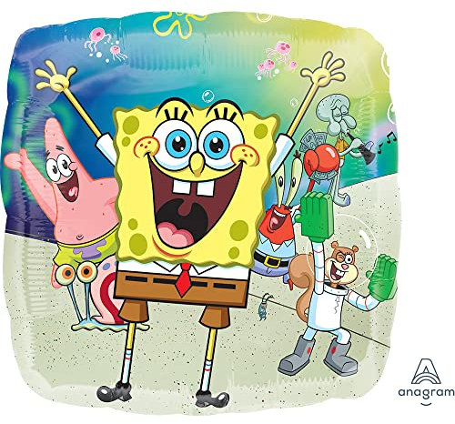 Amscan Anagram 4153801 – SpongeBob Schwammkopf Geburtstagsparty quadratischer Folienballon – 45,7 cm