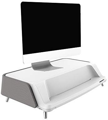 celexon Professional UV Monitor Erhöhung ME1730 grau | praktischer Ständer für Bildschirm oder Laptop, inklusive Schublade und USB-Ladestation | Ergonomie für Büro & Home-Office