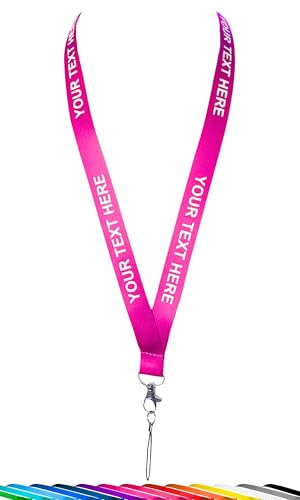 ROLSELEY Personalisierbares Umhängeband mit aufgedrucktem Text (Weiß/Schwarz/Silber) mit Sicherheitsverschluss - Rosa Schlüsselband mit individuellem Text
