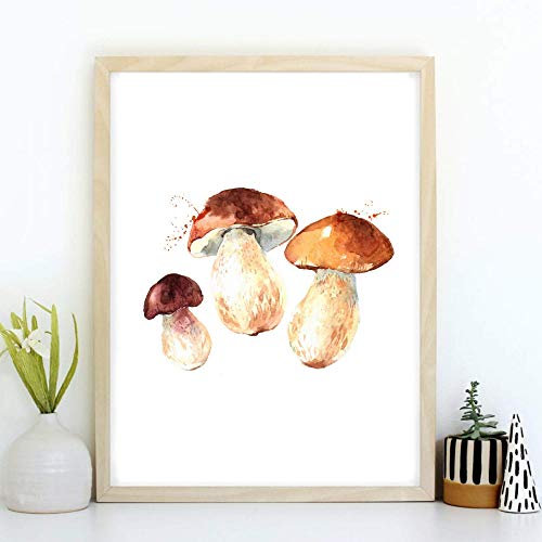 Din A4 Kunstdruck ungerahmt - Pilz Steinpilz Küche Esszimmer Aquarell Druck Poster Bild
