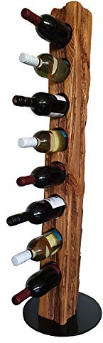 Wood & Wishes – Rustikaler Weinständer, Weinregal, Weinhalter aus massivem Holz; gefertigt in Handarbeit für 8 Flaschen Wein; Höhe 113 cm Ø 30 cm; Treibholzoptik; Landhausstil; dekoratives Unikat