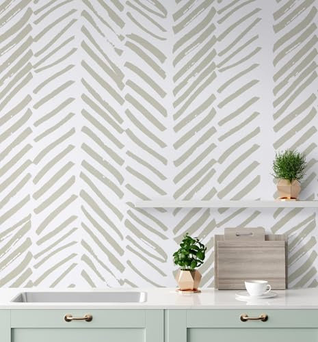 Guvana Streifentapete, 100 x 45 cm, Braun und Weiß, Kontaktpapierlinie, selbstklebend, moderne abnehmbare Papierdekoration, Heimwerker-Tapete für Schlafzimmerschränke
