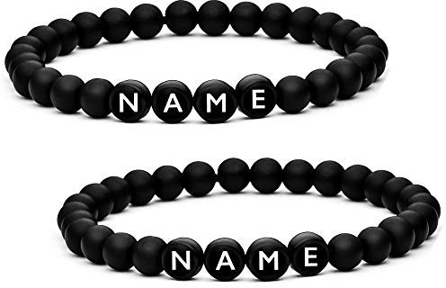 CV couplevibes 2xPerlenarmband | Buchstabenarmband | Liebesarmband Natursteine | Geschenk für Paare | Freundschaftsarmband (2 Armbänder)