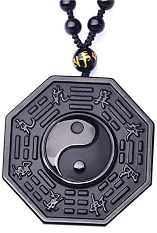 Kagodri Schwarzer Obsidian Yin Yang Anhänger Halskette Herren und Damen Retro Amulett Feng Shui Halskette