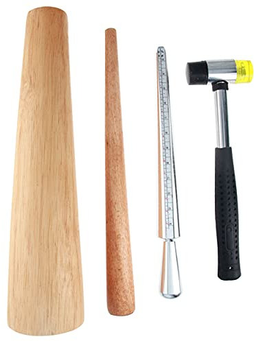 Heyiarbeit Strumenti per misurare anelli in legno mandrino bastone calibro martello in gomma set di gioielli per la creazione di gioielli artigianali riparazione anello 1 pz