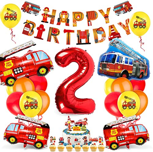 Feuerwehrauto 2 Geburtstag Luftballon, Kindergeburtstag Feuerwehrauto Deko, 2 Geburtstag Feuerwehrauto Dekoration, Junge Kindergeburtstag Deko Feuerwehrmann, Folienballon Luftballon