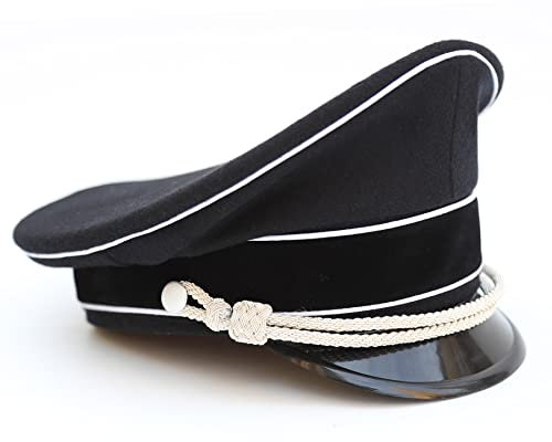 ACTJ.M WWII WW2 Deutsche Offiziermütze Crusher Cap mit Silber Kinnkordel Wolle, Schwarz, 59 EU