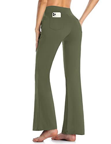 MOVE BEYOND Damen Yogahose Sporthose Bootcut Butterweiche Jogginghose Schlaghose Leggings mit Taschen, Grün, S