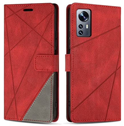 SONWO Etui Coque pour Xiaomi Mi 12 / Xiaomi Mi 12X, Protection Housse en Cuir PU Portefeuille Livre pour Xiaomi Mi 12 / Xiaomi Mi 12X, Emplacements Cartes, Rouge