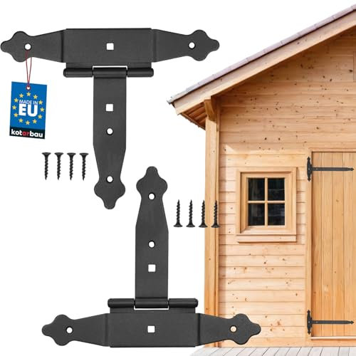 KOTARBAU® 2er Set Kreuzgehänge 150 mm Ladenband Scharnier Band Platte Baubeschlag Torbeschlag Holzverbindung Werfgehänge T-Scharnier T-Band Pulverbeschichtet