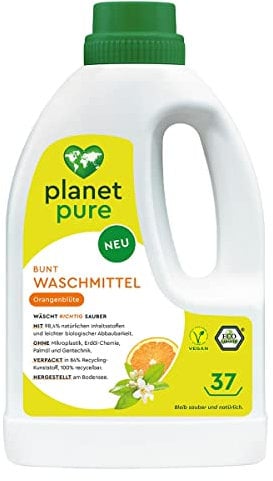 PLANET PURE Bunt Flüssig Waschmittel Orangenblüte 37 Wl 98,4% natürlichen Inhaltsstoffe vegan