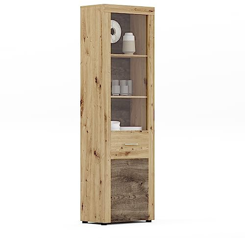 xonox.home Wohnen Fly X3FG1T10 Vitrine Schrank Glas Vitrine in Artisan Eiche Nb. Absetzung Eiche Ribbeck Nb. ca.57x190x34 cm