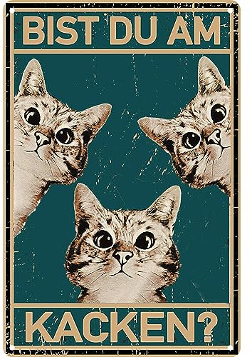 Katze Metallschild Badezimmer Blechschild-Bist du am kacken Katze Metallschilder,Kätzchen Personalisiertes Toilette Bild Poste Lustiger Vintage Schild Deko Hauswand Raumdekoration(30x20cm)