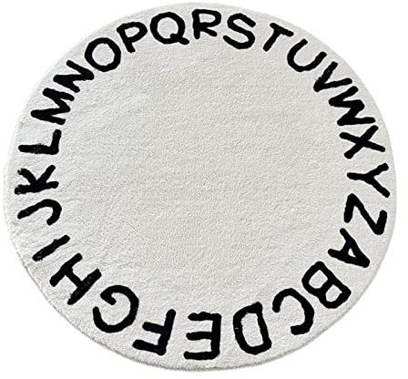 Fouriding ABC Alphabet Runde Teppich weiche Cartoon Plüsch Teppich niedlich Teppich rutschfest für Baby Kinder Zimmer Klassenzimmer Kinderzimmer Zimmer Jungen Mädchen Zimmer Dekor (Schwarz, 120cm)