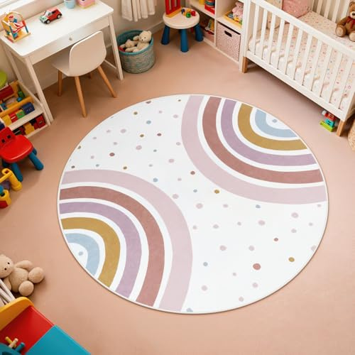 STARUIA Runder Regenbogen-Teppich für Kinderzimmer, 152 cm, waschbar, Kinderteppich für Spielzimmer, rutschfeste Bunte Teppiche für Klassenzimmer, große Prinzessinnen-Teppiche, weicher