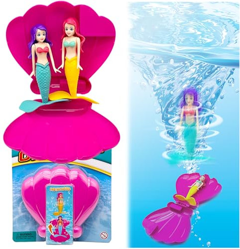 Concha de juguete de piscina de sirena, incluye 2 piezas de sirena y 1 concha, juguetes de agua de natación de verano, accesorios de piscina de buceo, suministros de fiesta de sirenita y juguetes