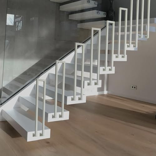 Corrimano a Ringhiera per Scale interne, a forma di U, ferro battuto, corrimano scale fai da te Montaggio Laterale, passamano per scale esterni, Corridoio Loft Villa (100cm, Bianco)