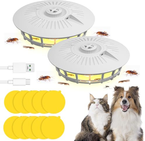 HOVCEH Flohfalle, 2 Stück Flohfalle Für Wohnung, Flohfallen mit 10 Klebescheiben und 4 Lichtmodi, Ungiftig Geruchloser, Flohfalle Elektrisch für Wohnzimmer, Küche, Schlafzimmer