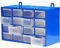 KROWN - Clasificador Modular de Pared Apilable, 27 x 17 x 12,5 cm, 16 Cajones, Almacenamiento de Pequeñas Herramientas, Tornillos, Marco de Polipropileno, Cajones Transparentes (Azul)