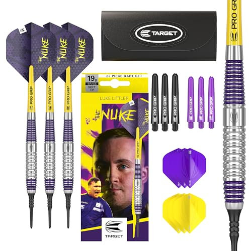 Target Darts Luke Littler Brass Soft Tip Darts Set – 19G Pixel Tip Dart, The Nuke Player Edition Dart Set, Dart Flights, Shafts & Dart Case Included | Professional Dart Accessories