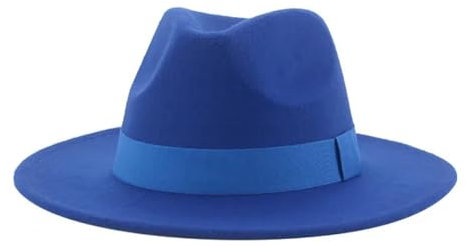 Fedora Trilby Filzhut Hut Damenhut Herren-Fedora-Hüte Breite Krempe Gürtel Bandband Solide Klassisch Formelle Kleidung Hochzeit Fedora-Hüte Für Herren 60–62 cm (XL) Blau