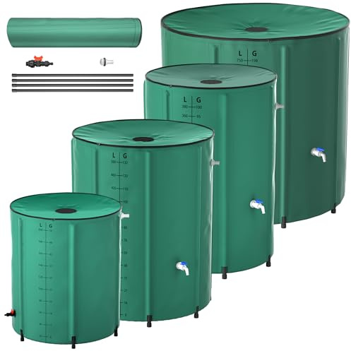 PEILU 500L Récupérateur d'eau de Pluie Pliable 132 Gallons Tonneau avec Robinet, échelle et Drainage, Collecteurs Portable Réservoir d'eau de Pluie Recueillir l'eau pour Le Jardin, Vert