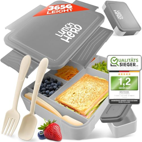 LUNCH HERO® Brotdose Mit Fächern - Auslaufsichere Lunchbox für Kinder - Jausenbox, Bento Box Ideal für Schule & Kindergarten - BPA Freie Brotdose