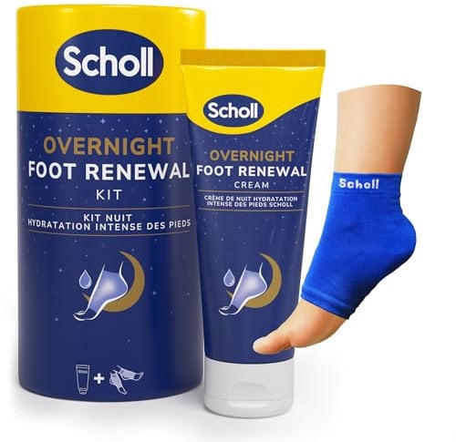 Scholl Overnight Fußpflege-Set, Fußpflege Creme 60ml, wiederverwendbare Gel-Fersensocken 1 Paar - bei trockenen Füße, sichtbare Ergebnisse in 1 Nacht, enthält 5% Urea, Shea Butter und Kokosnussöl