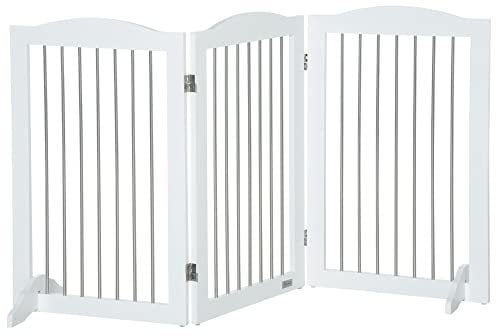 PawHut Hunde Absperrgitter, Türschutzgitter, Klappbares Hundegitter mit Ständer, 3 Platten, Treppenschutzgitter für Treppen, Flur, Weiß, 154 x 30 x 80 cm