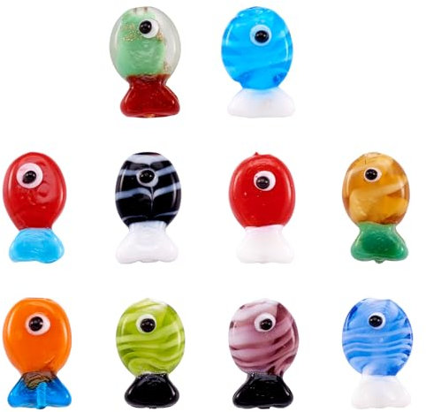 PandaHall - 20 cuentas de pez de Murano con diseño de animales de dibujos animados, carpín dorado, cuentas de cristal del océano, cuentas sueltas para hacer pulseras de Hawái