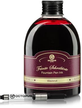 Octopus Fluids Fountain Pen Ink in Ink Glass with Converter, Writing Ink for Fountain Pens, Fountain Ink in Wine Red, 30 ml with Ink Converter