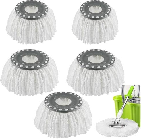 5 Ricambi Testine Di Ricambio Del Mocio, Testina Rotonda Di Ricambio in Microfibra Testa Mocio Rotante, Forte Assorbimento D'acqua, Per Tutti I Pavimenti, Rotazione a 360°