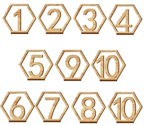 EIHI tischnummern hochzeit - 10 Stück 1-10 Holz Nummer - tischnummern - tischnummern hochzeit holz mit Halter Hexagon Tische Mittelstücke für Hochzeit Party Tabelle Dekoration