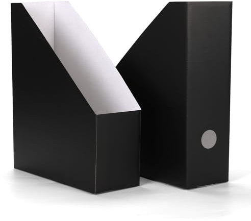 EXYGLO 12 Pack Black Magazine File Holder, Cardboard Magazine Rack with Label , Foldable Storage Organizer Box for Book, Documents, 9.9x3.3x12 Inches