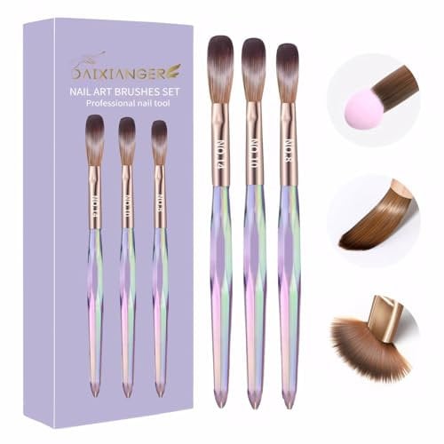 VEROA 3Pcs Acrylic Nail Brush Set - Professional Size 8/10/14 Acrylic Brush for Acrylic Powder & Acrylic Monomer Liquid Nail Art Brushes - Acrylic Brushes for Nails for Diy Home Salon Nail Art