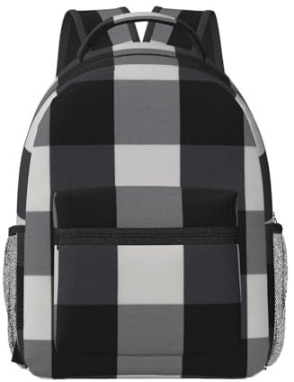 Bequemer Rucksack in Schwarz und Weiß, kariert, leicht, langlebig und vielseitig, für Arbeit und Outdoor-Aktivitäten, Büchertasche, Tagesrucksack, modischer Rucksack, trendiger Rucksack, Schwarz , One