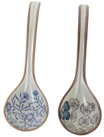 FUNOMOCYA 2pcs Fine Ceramic Spoons Japanese Style Soup Spoon Tablespoon Kitchen Gadget Delicate Soup Serving