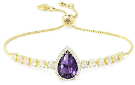 Linawe Amethyst Lila Armband Damen, Gold Armbänder Tennisarmband Schmuck Jewelry, Damenarmband Armkette Handkette Damen, Goldenes Edelstein Diamant Kristall Armband Modeschmuck