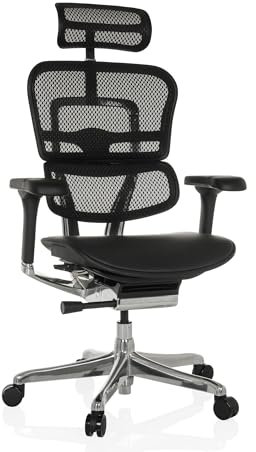 hjh OFFICE Bürostuhl ergonomisch ERGOHUMAN GEN 2 Originales Design, 24h Einsatz, Bürosessel mit Flexibler Lordosenstütze, Leder Sitzfläche gepolstert, Netzrücken Schwarz