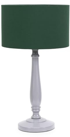 ValueLights | Traditional Grey Wood Candlestick Table Lamp with Forest Green Fabric Drum Shade for Living Room Bedroom | Table Lamps, Home Décor & Improvement Essential | Included LED Bulb