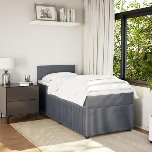 IKAYAA Boxspringbett 100x200 mit matratze und Topper Bett 100x200 mit matratze und lattenrost Polsterbett Einzelbett Schlafzimmer-Dunkelgrau-100 x 200 cm