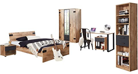 Liverpool Jugendzimmer Set, Plankeneiche & Graphit, 8-teilig, 90er