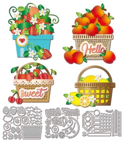GLOBLELAND Stanzformen Mit Erdbeerkorb Für Heimwerker Scrapbooking Metall Obst Stanzformen Zitronen Und Kirsch Stanzungen Für Die Kartengestaltung Prägung Fotoalbum Bastel Dekoration
