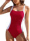 Vijamiy Maillot Bain Femme 1 Piece Ventre Plat Amincissant Swimwear Push Up Rembourré Blocage des Couleurs Maillot de Bain Piscine de Plage(Rouge,XXL)