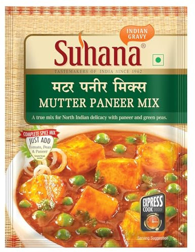 Suhana Mutter Paneer Mix - 6er Pack 50g für Paneer Curry, schnelle Zubereitung, perfekter Geschmack, einfaches Rezept – ideal für indische Küche mit Kajal