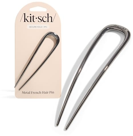 Kitsch Épingle à cheveux française en métal pour femme, fourchette à cheveux pour chignons, épingle à cheveux française pour une coiffure facile, parfaite pour les cheveux longs et épais – hématite