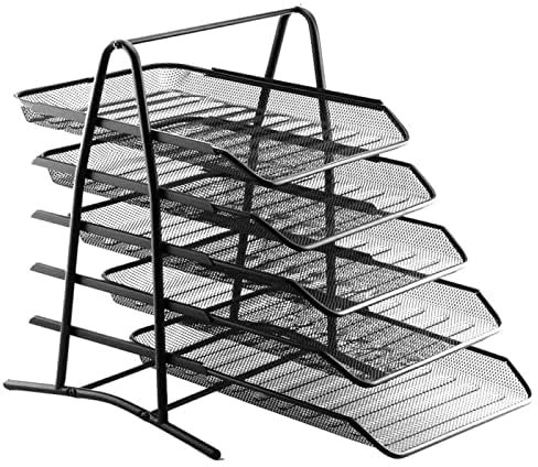 M.J COMFY-LIFE Mesh Letter Tray Stackable Office Desk Tidy File Holder Document Storage Organizer Black Wire Mesh Document Tray for Documents Letter Magazines and A4 paper (5 Tier)