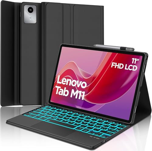 Occtingkind, Tastiera per Lenovo Tab M11, Custodia con Tastiera per Lenovo Tab M11 11 pollici, Cover con Retroilluminata Touchpad Magnetica Staccabile Bluetooth Keyboard, Italiano layout, USB C, Nero