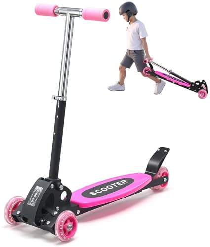 Kinderroller für Kleinkinder, Faltbarer Dreirad-Lean-to-Steer-Roller für Kinder von 3-5 Jahren, Hochwertiger Scooter Kinder, 4-Fach Höhenverstellbar, Roller Kinder 3 Jahre, mit Karton